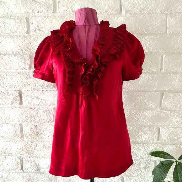BCBGMaxAzria Red Silky Satin Blouse Sz M - Picture 1 of 5